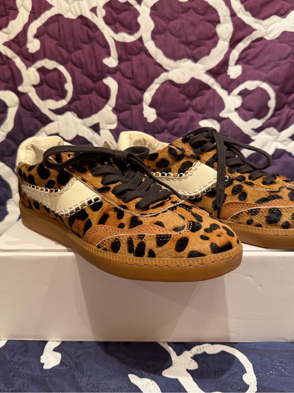 NEW Dolce Vita Notice Stitch Genuine Calf Hair Sneakers Dark Leopard, size 8